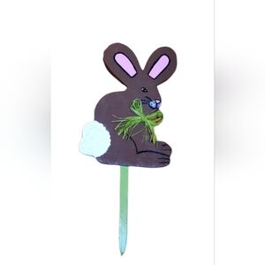Wooden Bunny Stake Handcrafted Brown Rabbit Outdoor Decor